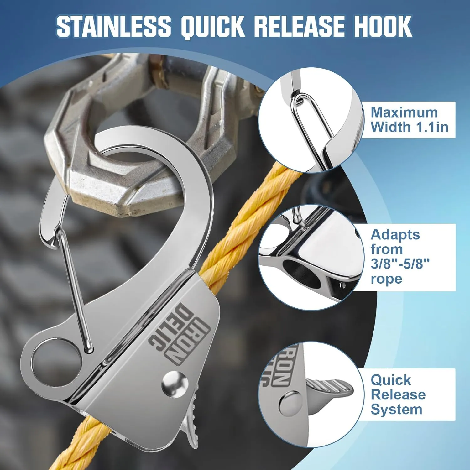 1-2x Stainless Steel Boat Anchor Hook, Quick Release Knotless Anchor System for 3/8''- 5/8'' Boat Anchor Rope, Fit for Small Boat Pontoon Kayah, Easy to Use, Holds 8500 lbs