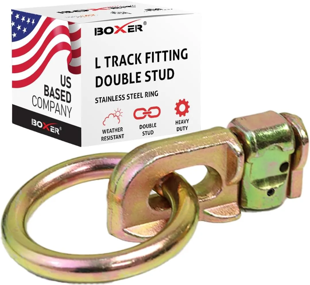 10 Pack - L Track Fitting Double Stud O Ring – L Track Accessory 5,000lbs, Use with L Track Rails, Truck Bed, Trailer Tie Down
