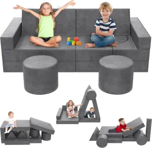 13pcs Modular Kids Play Couch, 1000  DIY Creativing Kids Couchs Building Fort for Playing, Sectional Couch for Children, Convertible Foam and Floor Cushion for Boys and Girls
