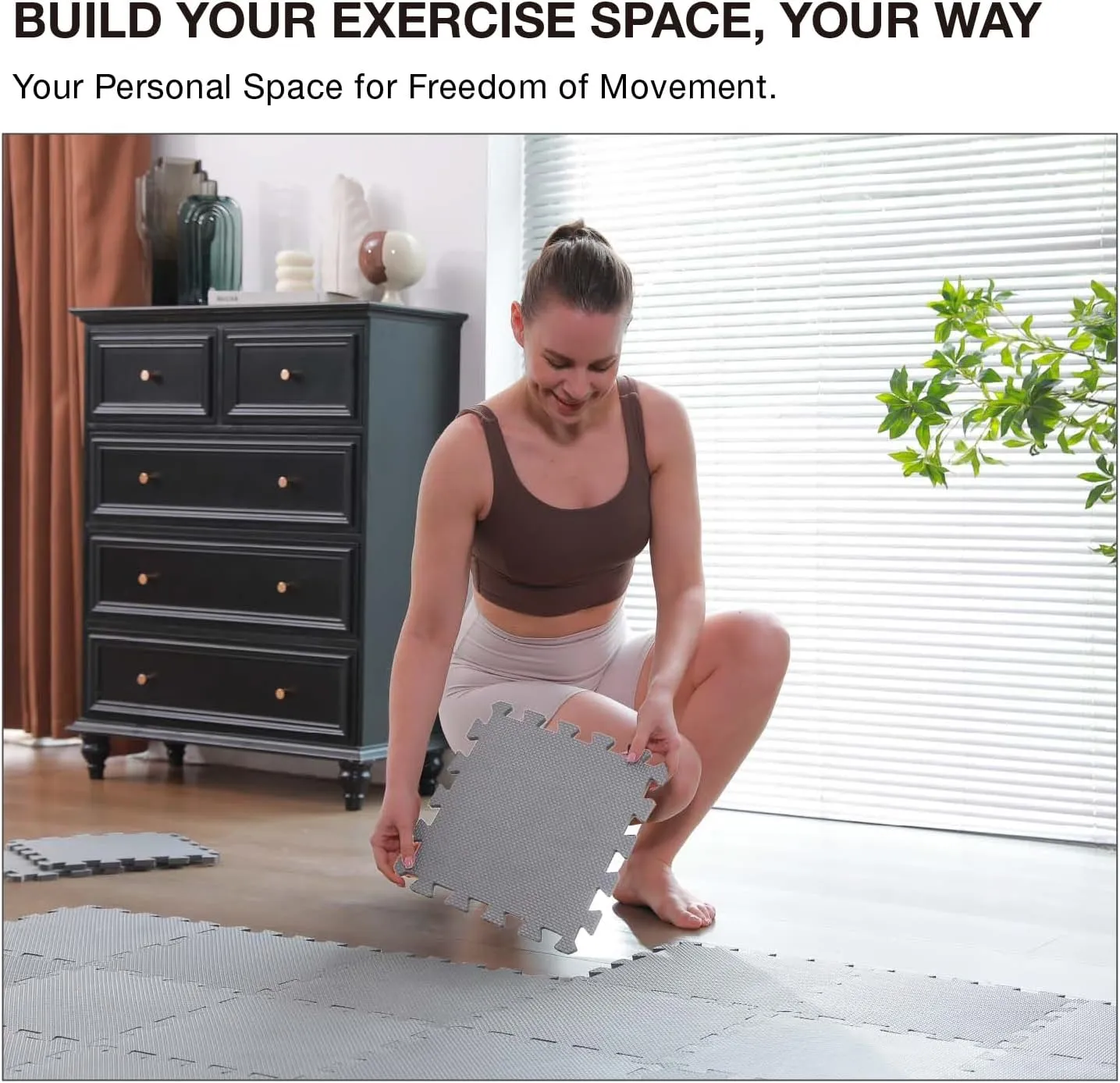 18 Tiles Gym Floor Mat, EVA Foam Puzzle Gym Mat, High-Density Interlocking Foam Floor Tiles for Home Gym, Play Workout Garage Kitchen Flooring
