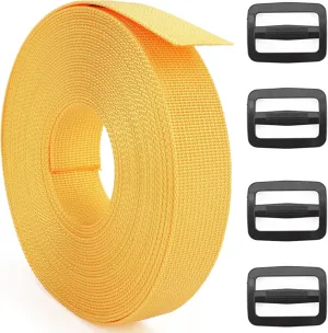 2 Inch Nylon Webbing Strap with Plastic Tri-Glide Slide Clips, 10 25 50 Yards Heavy Duty Nylon Strapping for Indoor or Outdoor Gear, DIY Crafting, Repairing