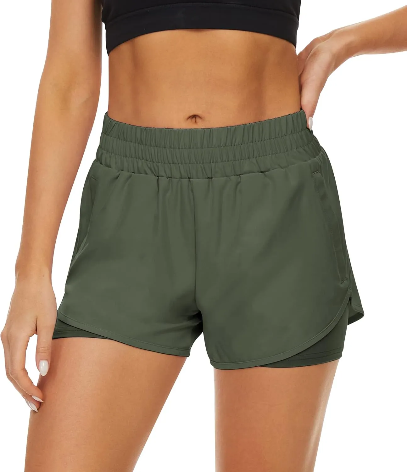 2 Pack Athletic Shorts for Women, Quick Dry Running Shorts with Pockets High Waisted Workout Gym Sports Shorts