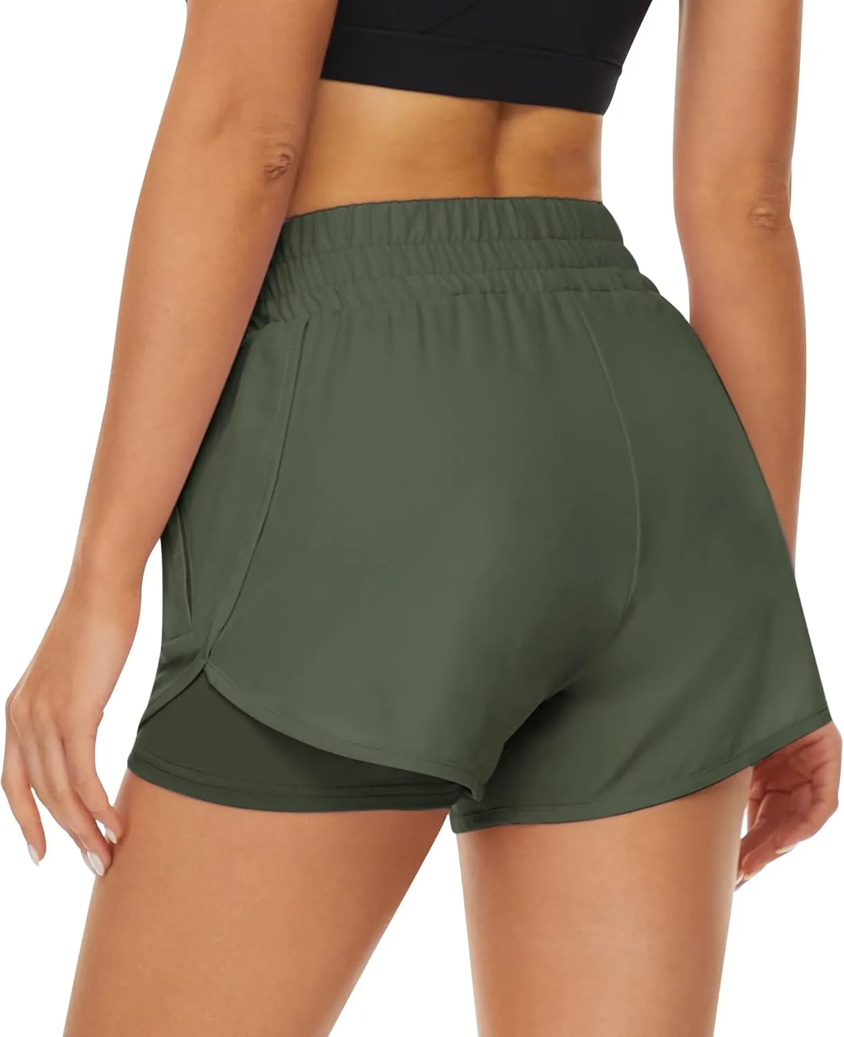 2 Pack Athletic Shorts for Women, Quick Dry Running Shorts with Pockets High Waisted Workout Gym Sports Shorts