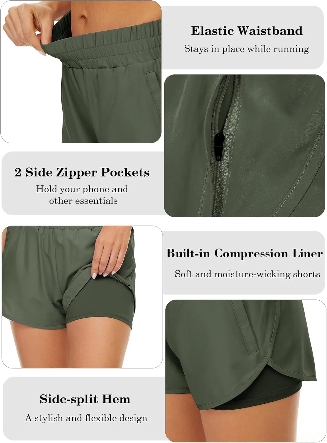 2 Pack Athletic Shorts for Women, Quick Dry Running Shorts with Pockets High Waisted Workout Gym Sports Shorts