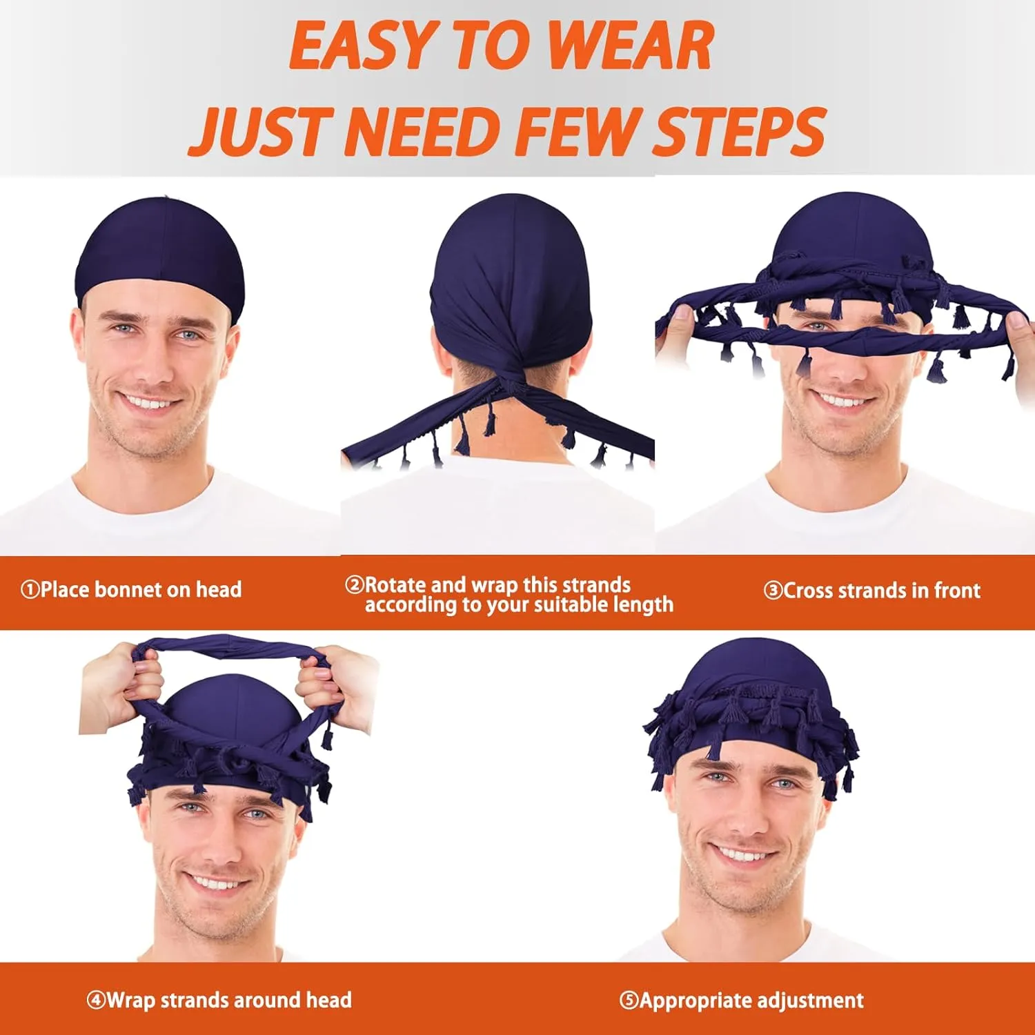 2 Pcs Satin Lined Turban With Long Twist Straps, Silky Head Wraps for Men, Halo Head Scarf for Hair