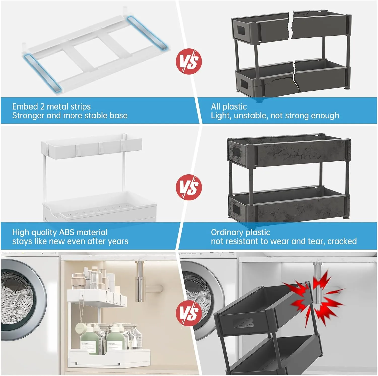 2-Tier Under Sink Organizers and Storage 2 Pack Sliding L-shape Under Cabinet Organizers For Narrow Space Multi-purpose Sink Organizer for Bathroom Kitchen Drawer(White 2 Pack)