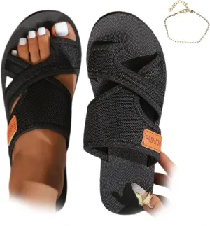 2024 Women's Hollow Mesh Slide Sandals, Summer Fashion Hollow Mesh Slide Sandals with Loop Toe, Casual Lightweight Flat Orthopedic Shoes Peep Toe Slippers(Black,US 8)