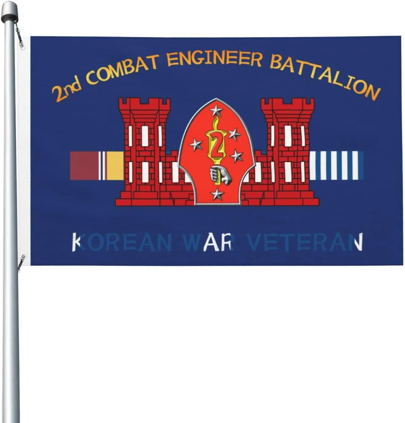 2nd Combat Engineer Battalion Korean Veteran 3x5 FT Flag - Vivid Printing, Indoor Outdoor Banner with Brass Grommets