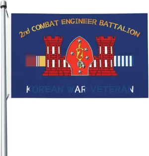2nd Combat Engineer Battalion Korean Veteran 3x5 FT Flag - Vivid Printing, Indoor Outdoor Banner with Brass Grommets