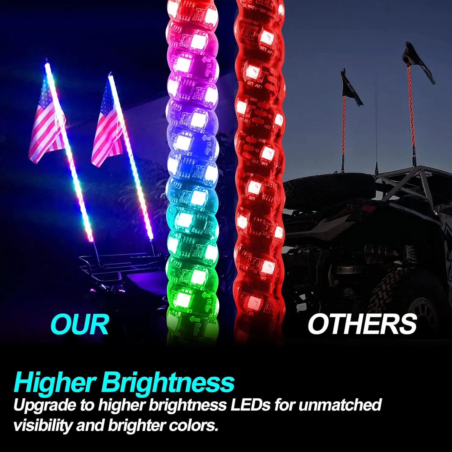 2PCS 4FT LED Whip Lights, Remote & App Control 600 Colors w/Waterproof Spiral Chase Illuminated Antenna Whip for UTV ATV, Polaris RZR, Offroad Vehicles, Trucks, Beach Dune Quad Wheeler Accessories