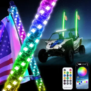 2PCS 4FT LED Whip Lights, Remote & App Control 600 Colors w/Waterproof Spiral Chase Illuminated Antenna Whip for UTV ATV, Polaris RZR, Offroad Vehicles, Trucks, Beach Dune Quad Wheeler Accessories