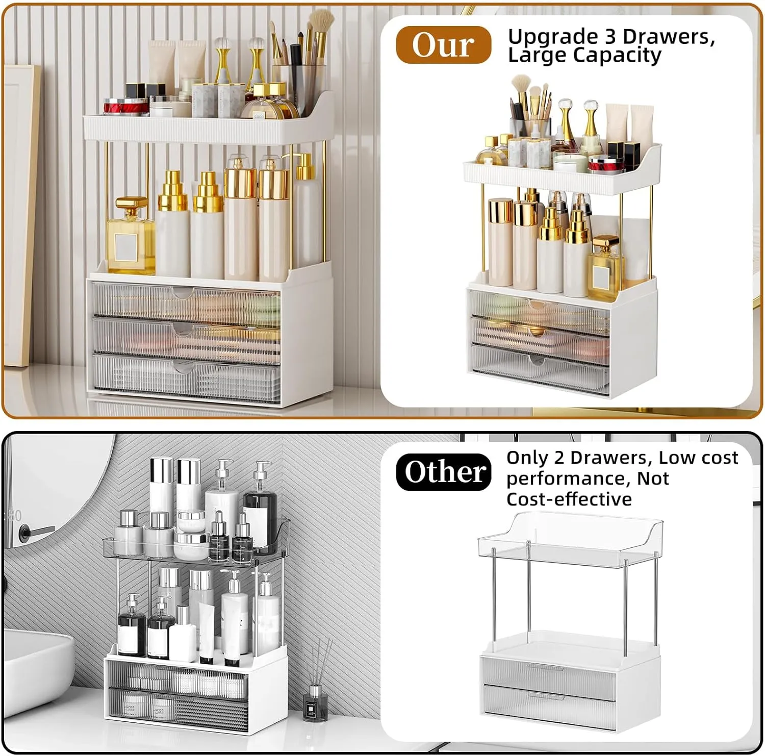3 Drawers Bathroom Counter Organizer - 5 Tier Makeup Organizer, Versatile Perfume Organizer, Ideal for Bathroom Storage, Vanity, Large Skincare, Perfume, Present, Clear