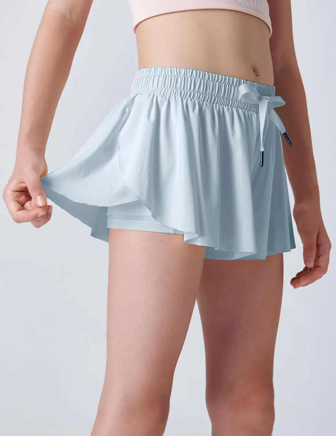 3 Pack Girls Flowy Shorts with Spandex Liner 2-in-1 Youth Butterfly Skirts for Fitness, Running, Sports