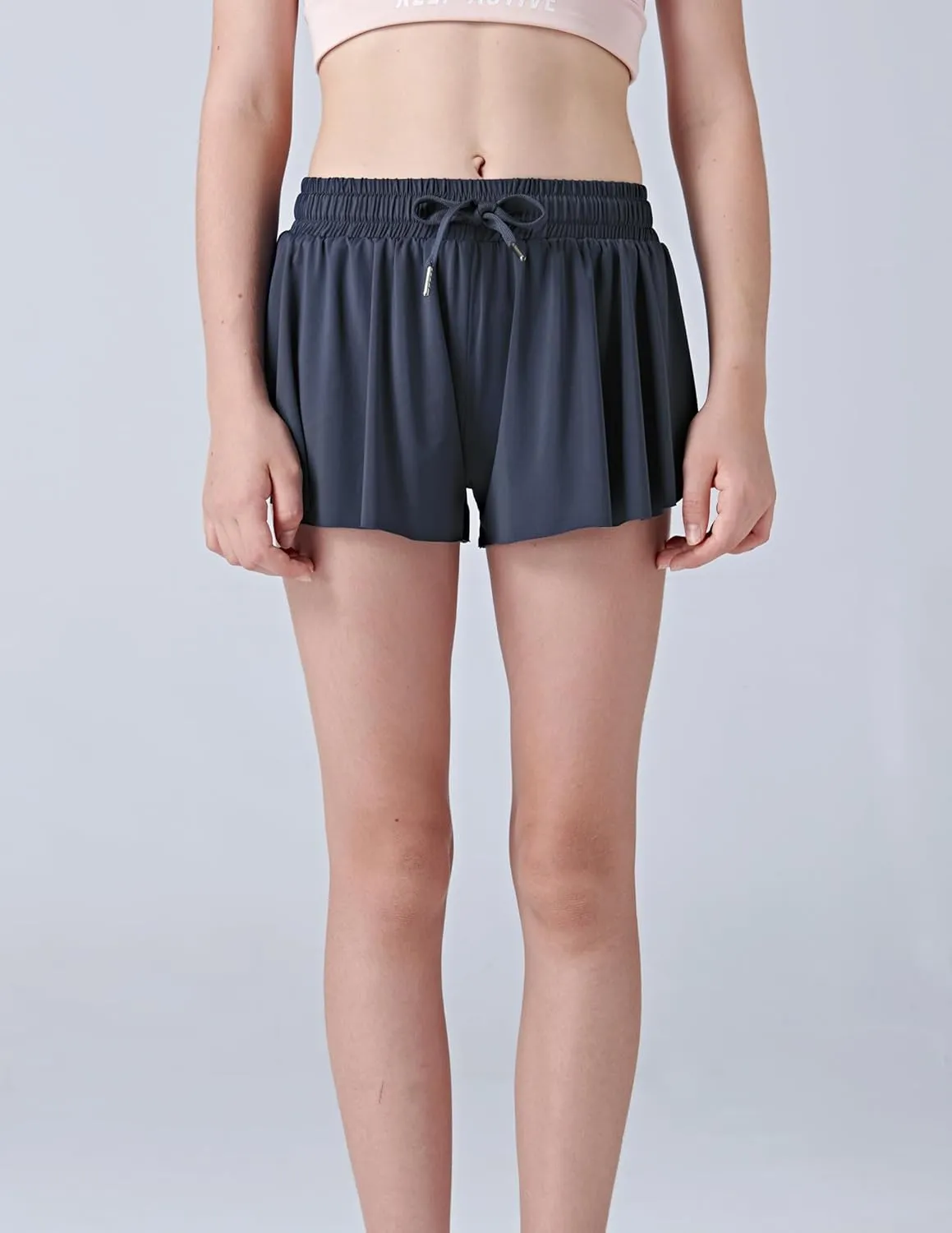 3 Pack Girls Flowy Shorts with Spandex Liner 2-in-1 Youth Butterfly Skirts for Fitness, Running, Sports