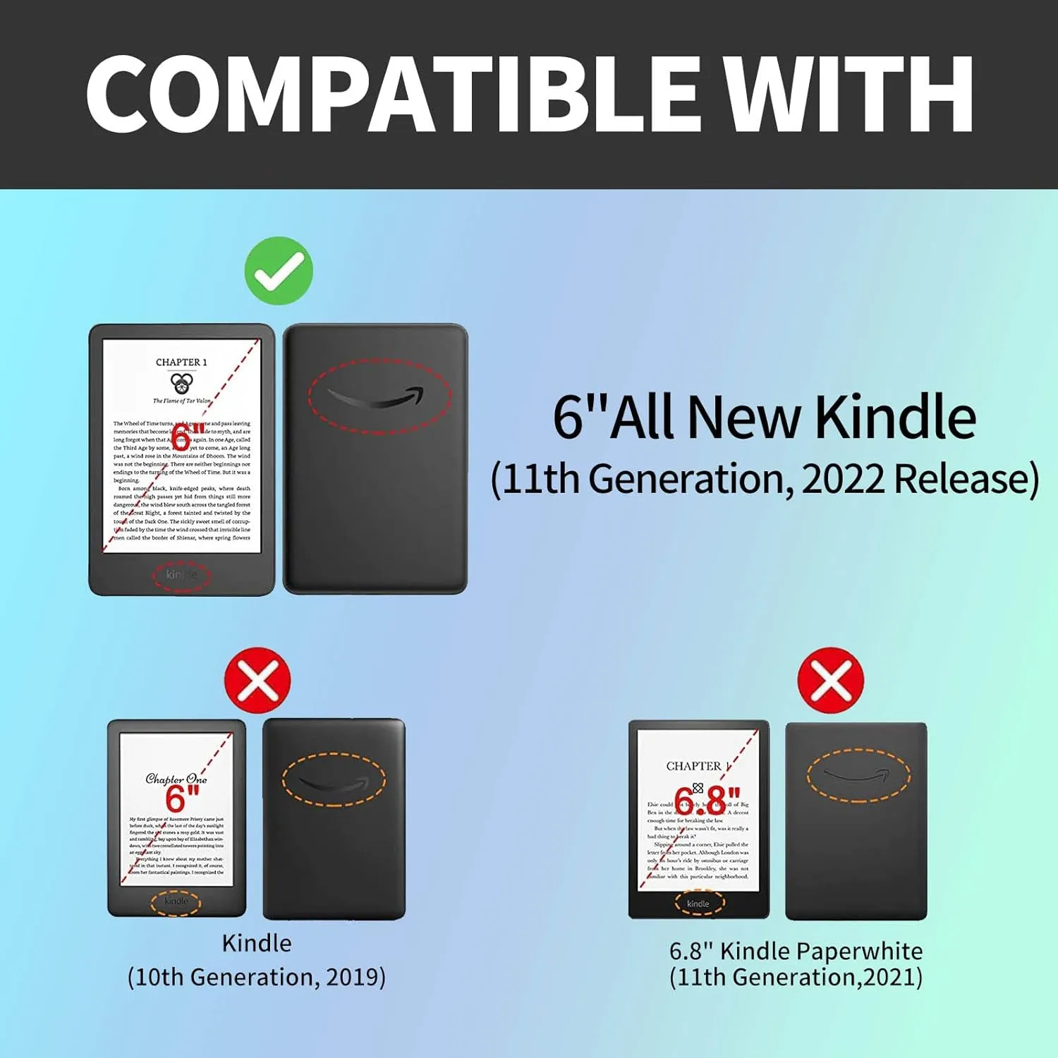 360 Degree Rotation Portable Case for All-New 6'' Basic Kindle 11th Generation (2022 Release), Multi-Angle Viewing Protective Cover with Auto Wake/Sleep, Jumping Dolphins