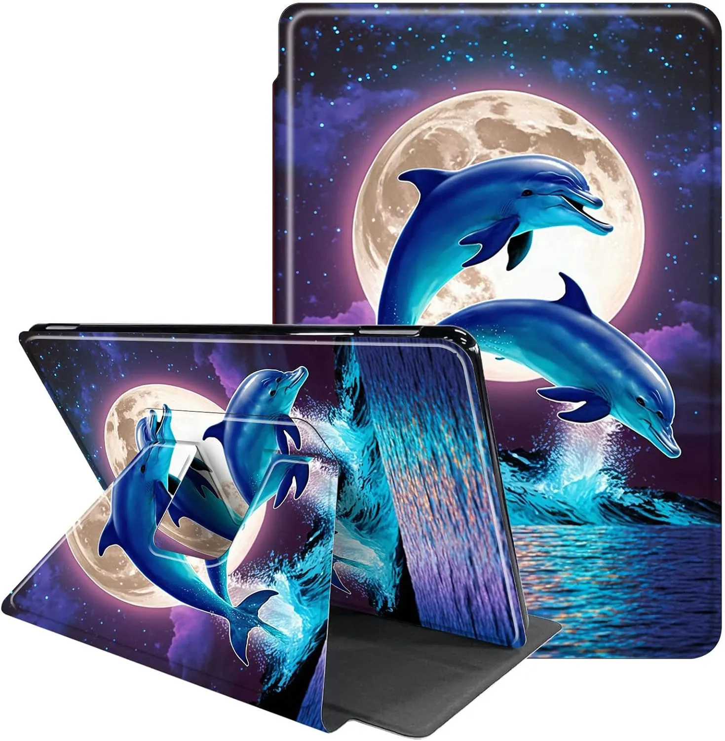 360 Degree Rotation Portable Case for All-New 6'' Basic Kindle 11th Generation (2022 Release), Multi-Angle Viewing Protective Cover with Auto Wake/Sleep, Jumping Dolphins