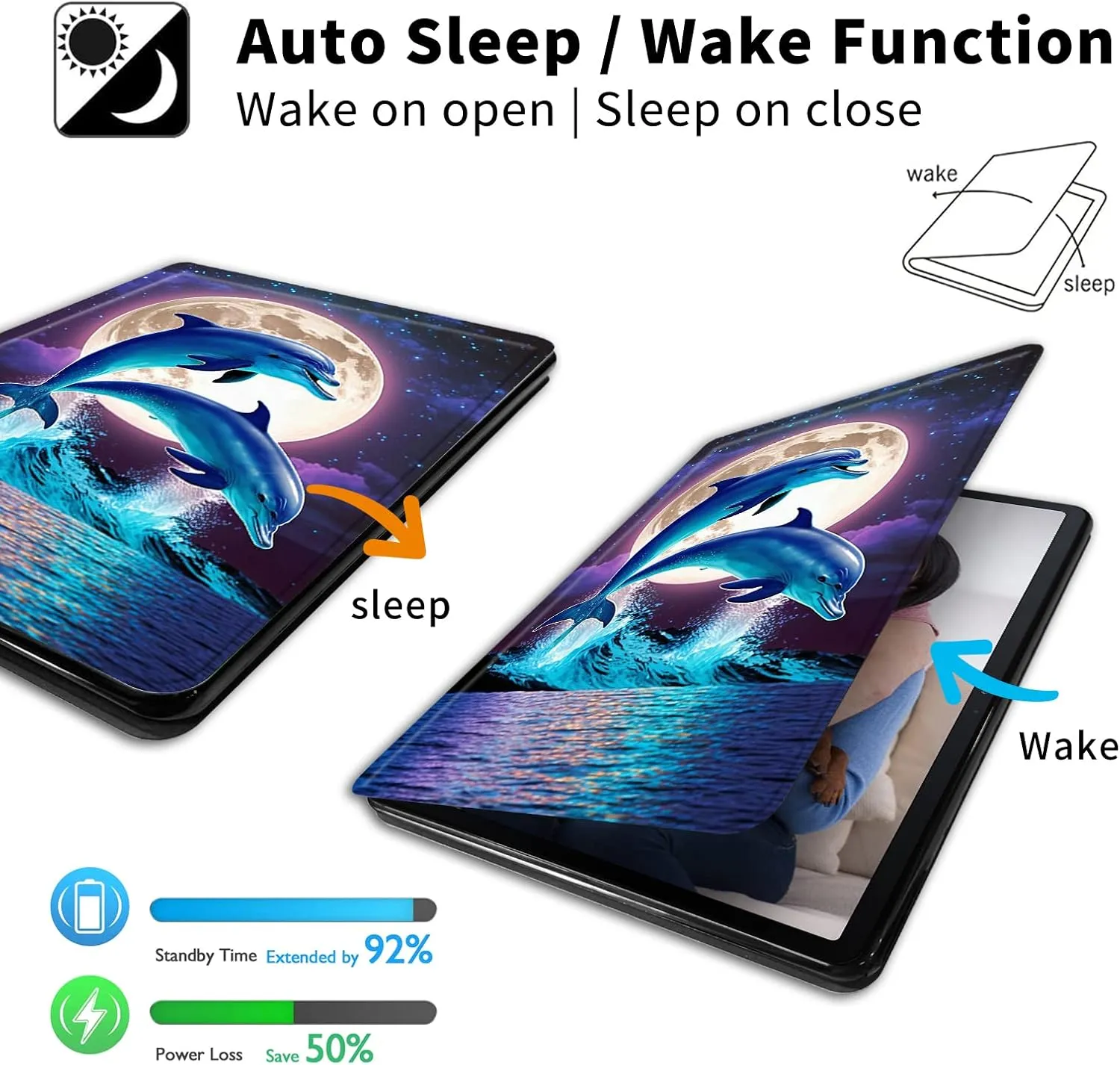 360 Degree Rotation Portable Case for All-New 6'' Basic Kindle 11th Generation (2022 Release), Multi-Angle Viewing Protective Cover with Auto Wake/Sleep, Jumping Dolphins