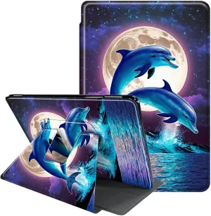 360 Degree Rotation Portable Case for All-New 6'' Basic Kindle 11th Generation (2022 Release), Multi-Angle Viewing Protective Cover with Auto Wake/Sleep, Jumping Dolphins