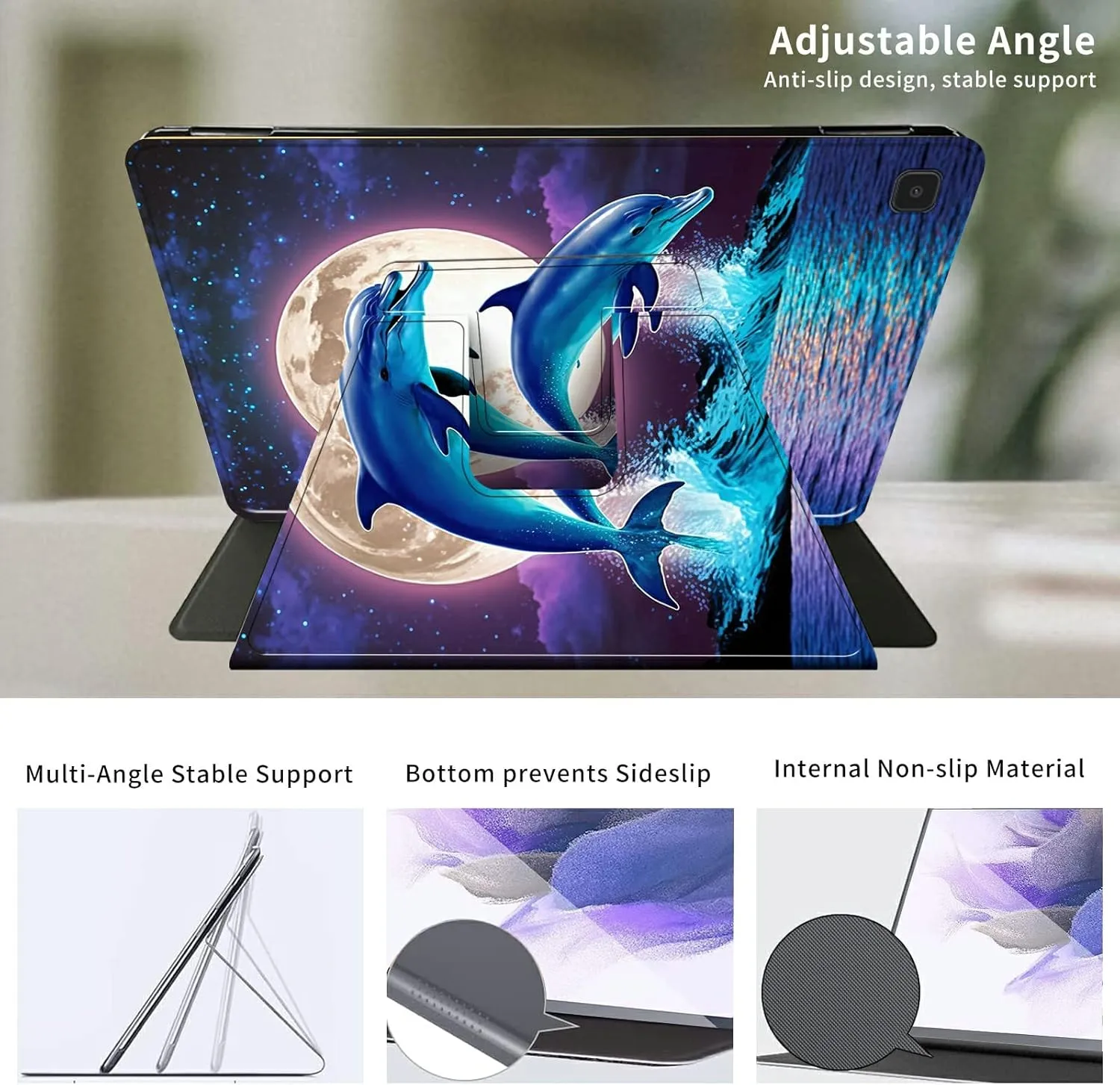 360 Degree Rotation Portable Case for All-New 6'' Basic Kindle 11th Generation (2022 Release), Multi-Angle Viewing Protective Cover with Auto Wake/Sleep, Jumping Dolphins