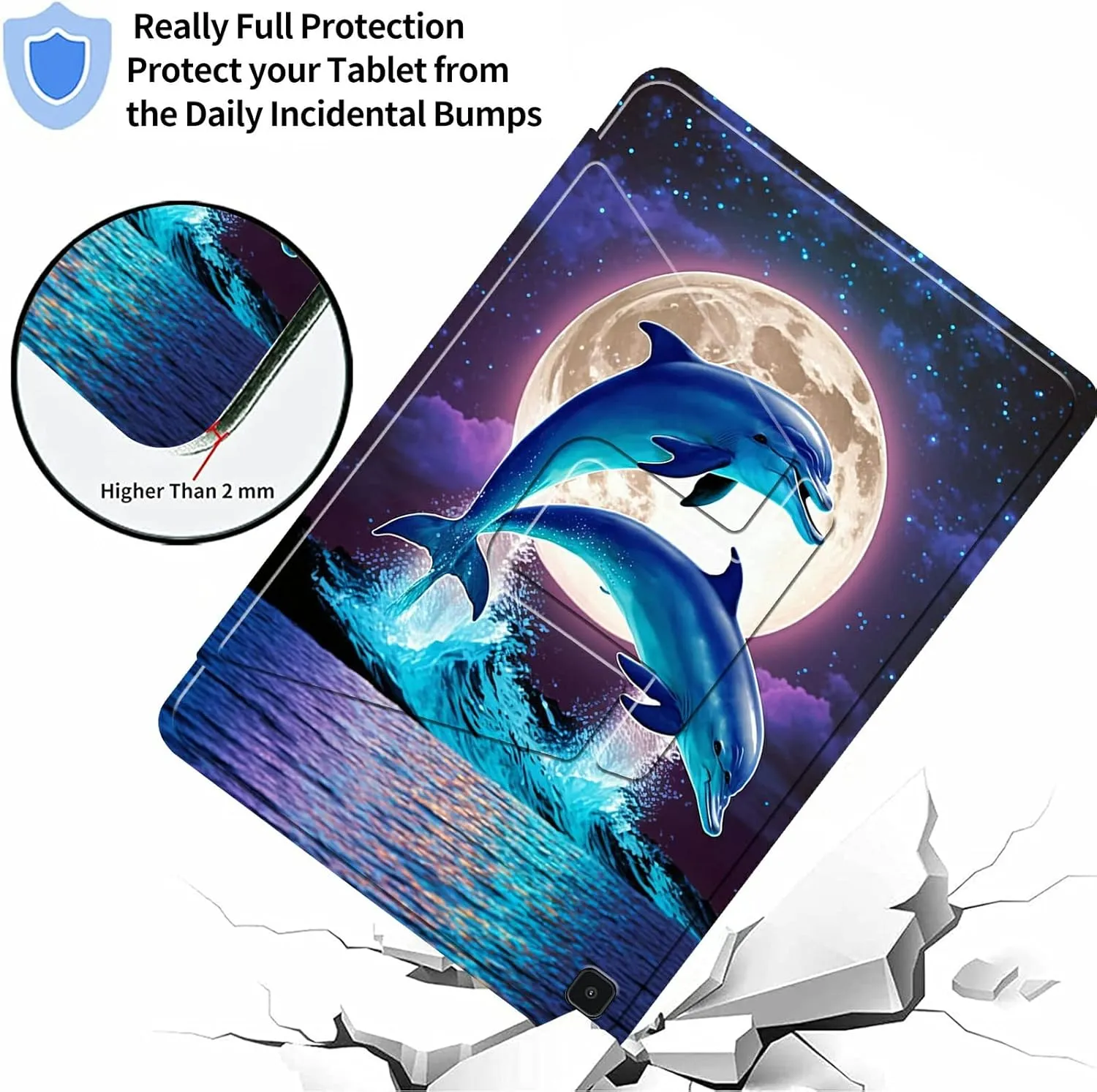 360 Degree Rotation Portable Case for All-New 6'' Basic Kindle 11th Generation (2022 Release), Multi-Angle Viewing Protective Cover with Auto Wake/Sleep, Jumping Dolphins