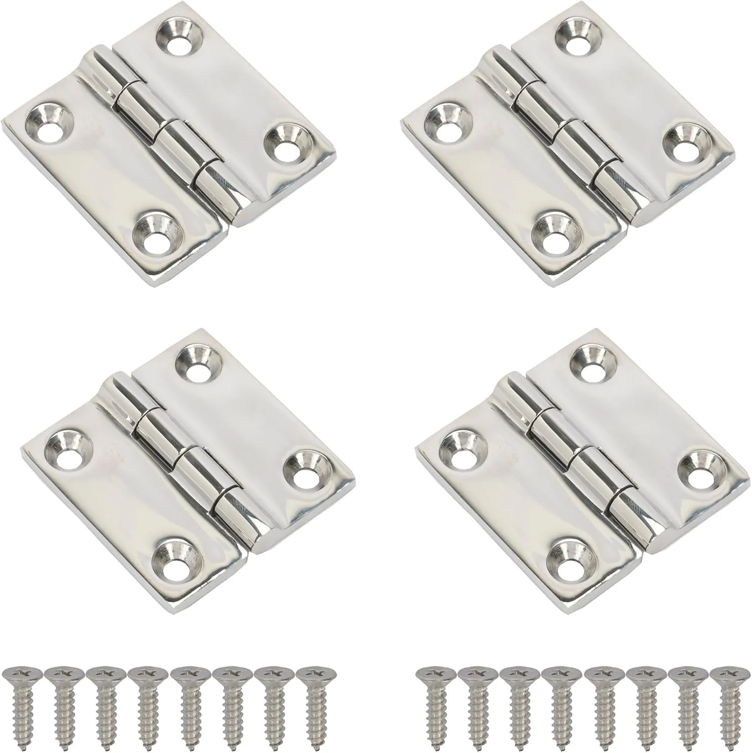 4 Pcs 316 Stainless Steel Boat Hinges, Marine Grade Hinges, 2 x 2 Inch (50 mm X 50 mm) Heavy Duty Boat Hatch Hinge with Screws Casting Cabinet Door Hinge