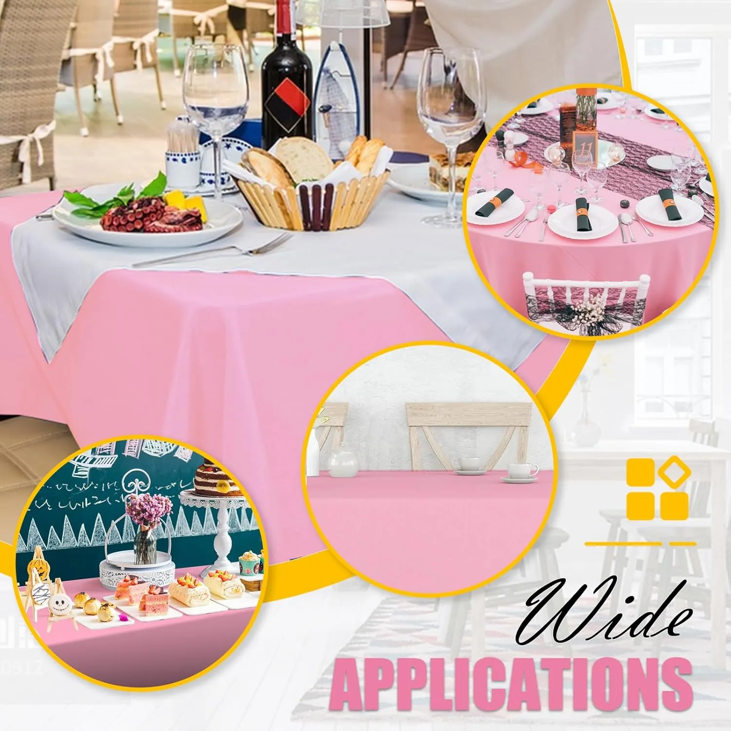 54 in X 300 FT Pink Plastic Table Cover Roll with Slide Cutter，Cuts Up to 36 Rectangle 8 Feet Disposable Plastic Table Cloths，Disposable Table Cover Roll for Dinning，Parties，BBQ，Wedding，Outdoor