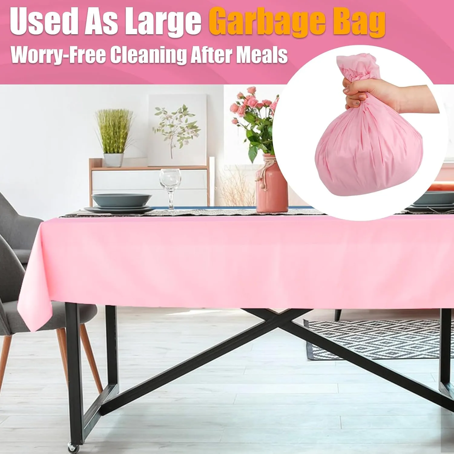 54 in X 300 FT Pink Plastic Table Cover Roll with Slide Cutter，Cuts Up to 36 Rectangle 8 Feet Disposable Plastic Table Cloths，Disposable Table Cover Roll for Dinning，Parties，BBQ，Wedding，Outdoor