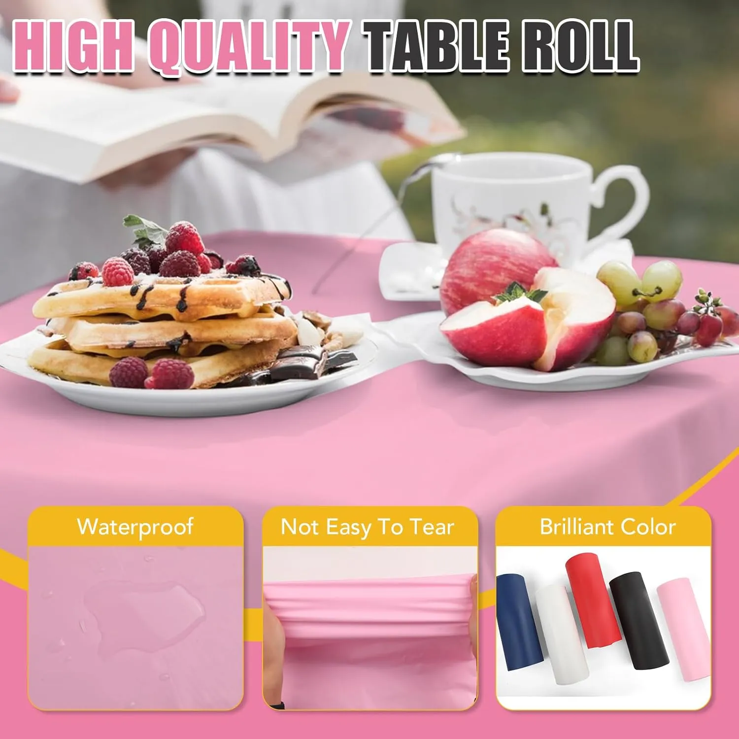 54 in X 300 FT Pink Plastic Table Cover Roll with Slide Cutter，Cuts Up to 36 Rectangle 8 Feet Disposable Plastic Table Cloths，Disposable Table Cover Roll for Dinning，Parties，BBQ，Wedding，Outdoor
