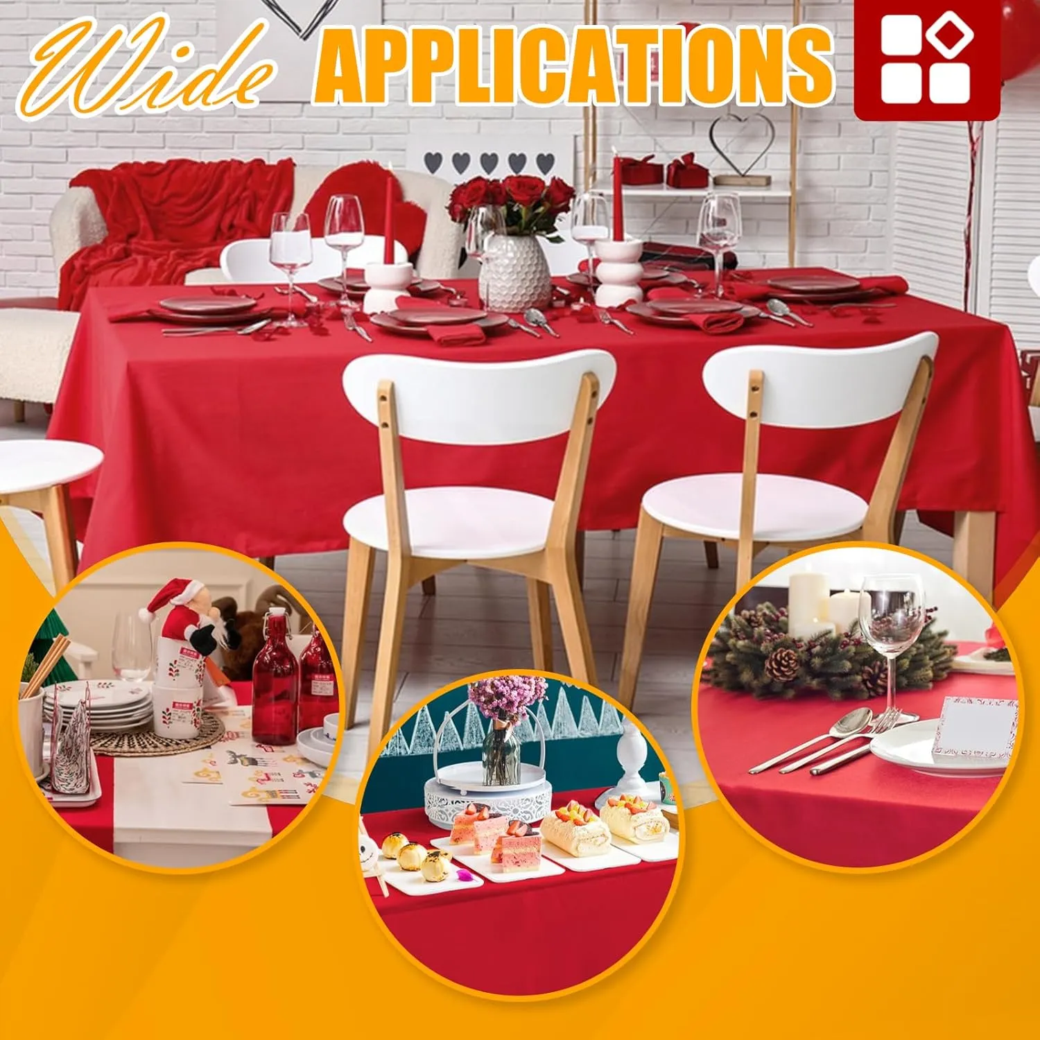 54 in X 300 FT Red Plastic Table Cover Roll with Slide Cutter，Cuts Up to 36 Rectangle 8 Feet Disposable Plastic Table Cloths，Disposable Table Cover Roll for Dinning，Parties，BBQ，Wedding，Outdoor