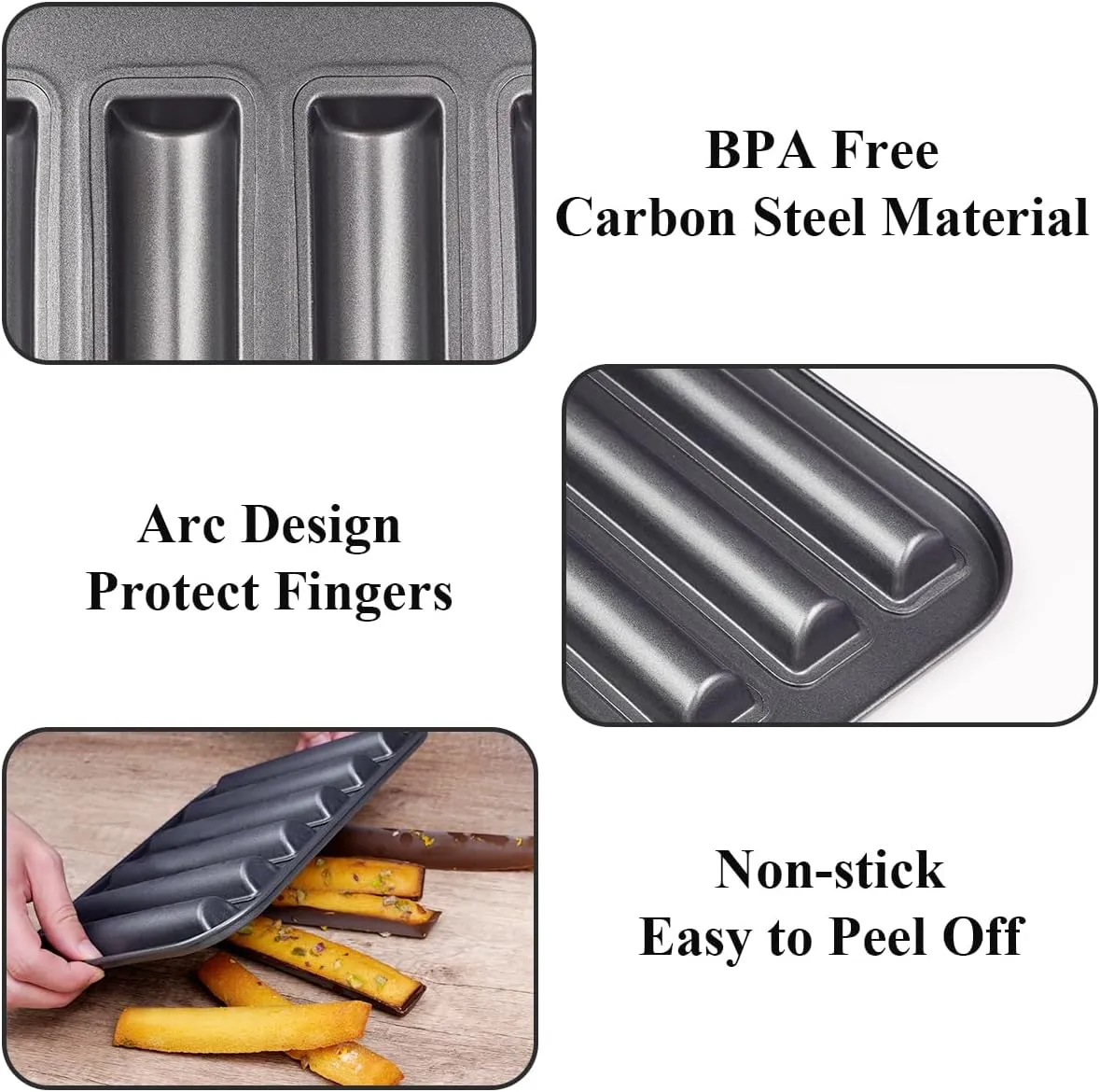 6 Cup Financier Cake Baking Pan Breadstick Cornstick Biscotti Ladyfinger Donut Cookie Cornbread Stick Mini Bread Loaf Baguette Nonstick Small Muffin Cupcake Madeleine Tin Tray Mold