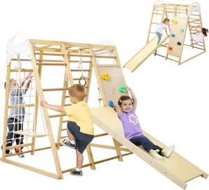 8-in-1 Climbing Toys for Toddlers, Indoor Playground Climber Playset, Wooden Climbing Gym with Swing, Slide, Climbing Wall, Jungle Gym for Kids Aged 3-8