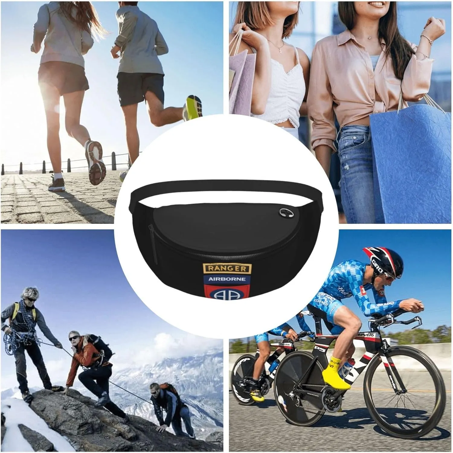 82nd Airborne Fanny Pack Daypack Crossbody Waist Bag For Travel Sports Running Hiking, Black