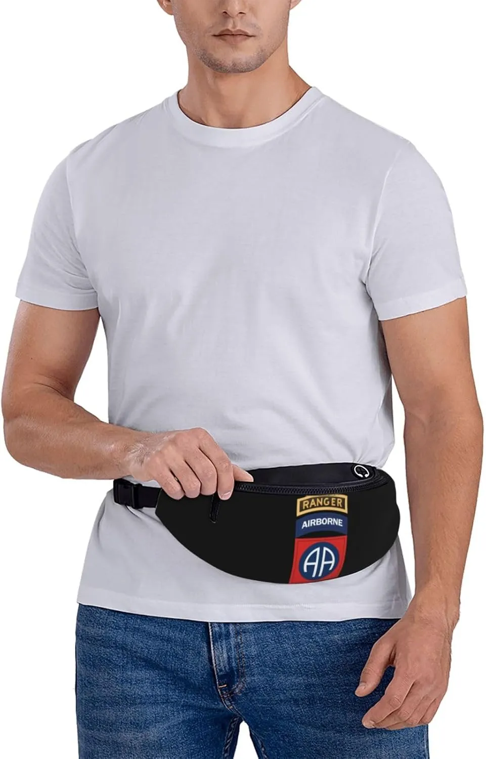 82nd Airborne Fanny Pack Daypack Crossbody Waist Bag For Travel Sports Running Hiking, Black