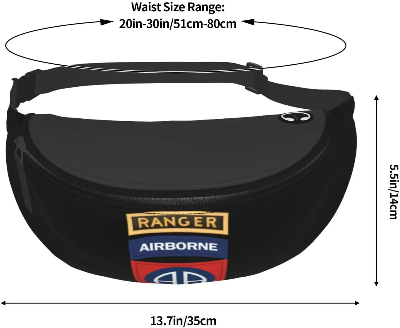 82nd Airborne Fanny Pack Daypack Crossbody Waist Bag For Travel Sports Running Hiking, Black