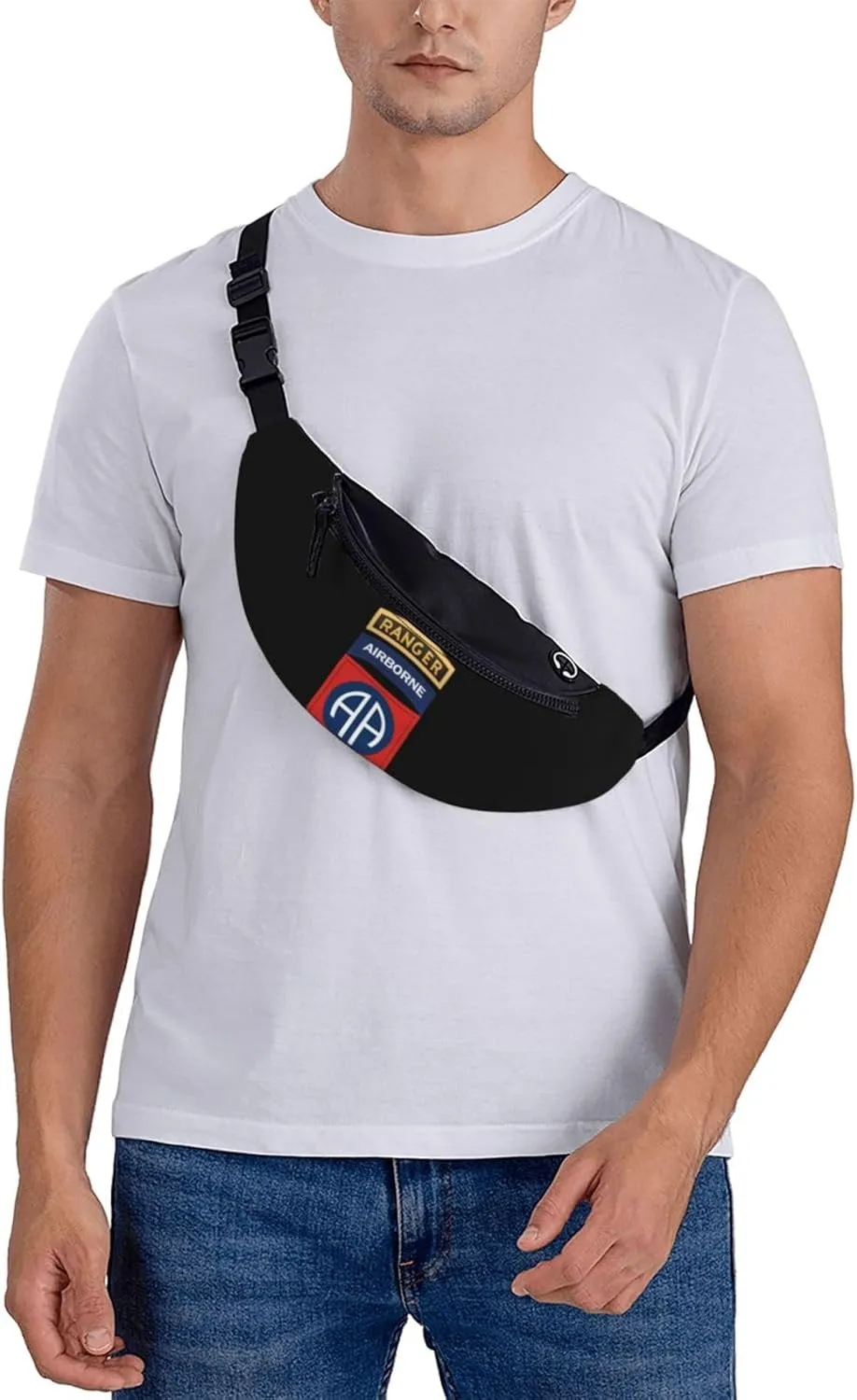 82nd Airborne Fanny Pack Daypack Crossbody Waist Bag For Travel Sports Running Hiking, Black