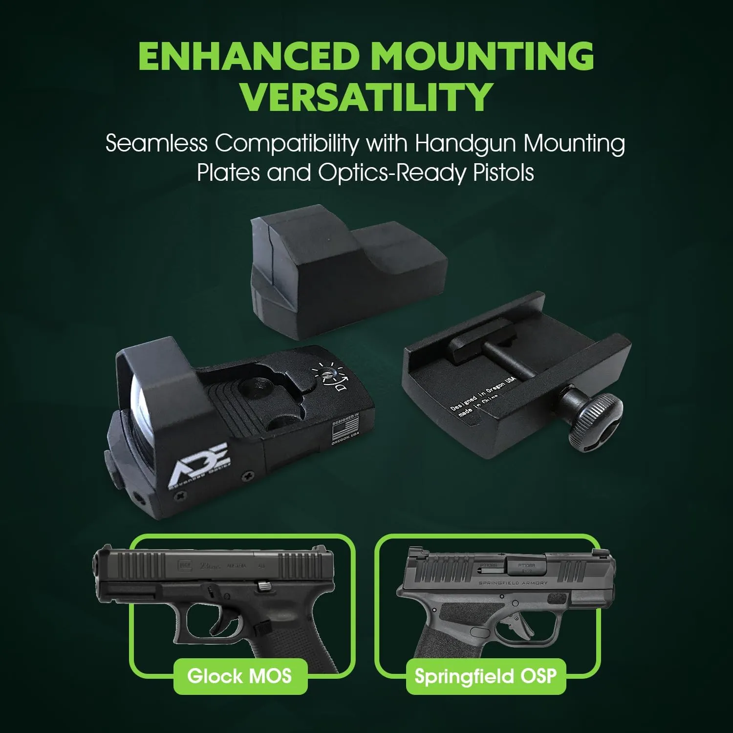 Ade Advanced Optics Python Green Dot Reflex Sight for Handgun - Compatible with Doctor Footprint