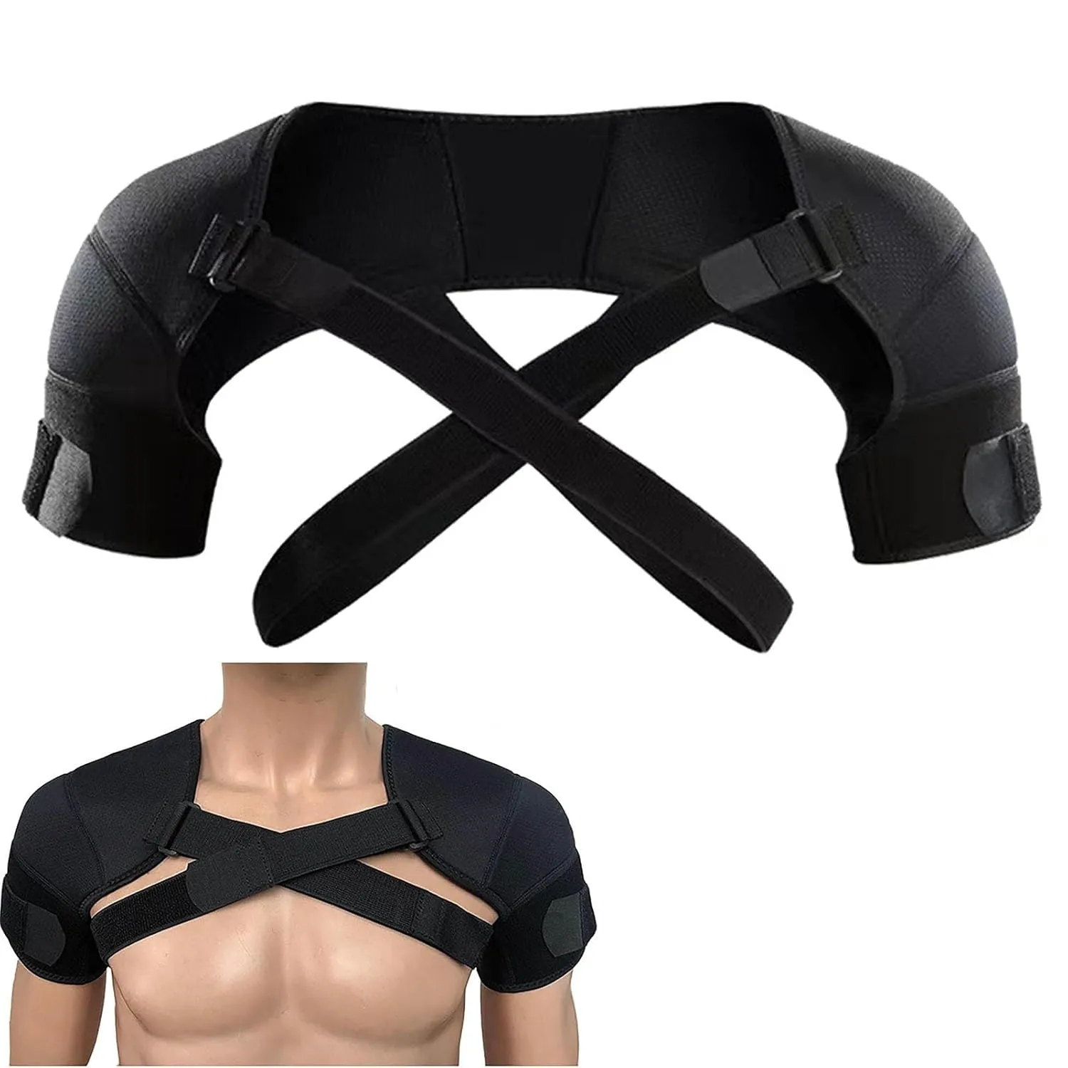 Adjustable Double Shoulder Support Brace, Flexible Compression Wrap Protector for Sleeping Pain Relief & Injury Preventio for Men and Women Frozen Shoulder,AC Joint,Labrum Tear(XXL/XXXL)