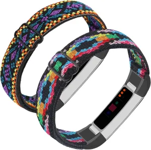 Adjustable Elastic Nylon Bands Compatible with Fitbit Alta and Alta HR Fitness Tracker, 2 Pack Braided Stretchy Wristband Accessory Bracelet Watch Strap Sport Replacement Band for Women Men