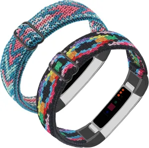 Adjustable Elastic Nylon Bands Compatible with Fitbit Alta and Alta HR Fitness Tracker, 2 Pack Braided Stretchy Wristband Accessory Bracelet Watch Strap Sport Replacement Band for Women Men