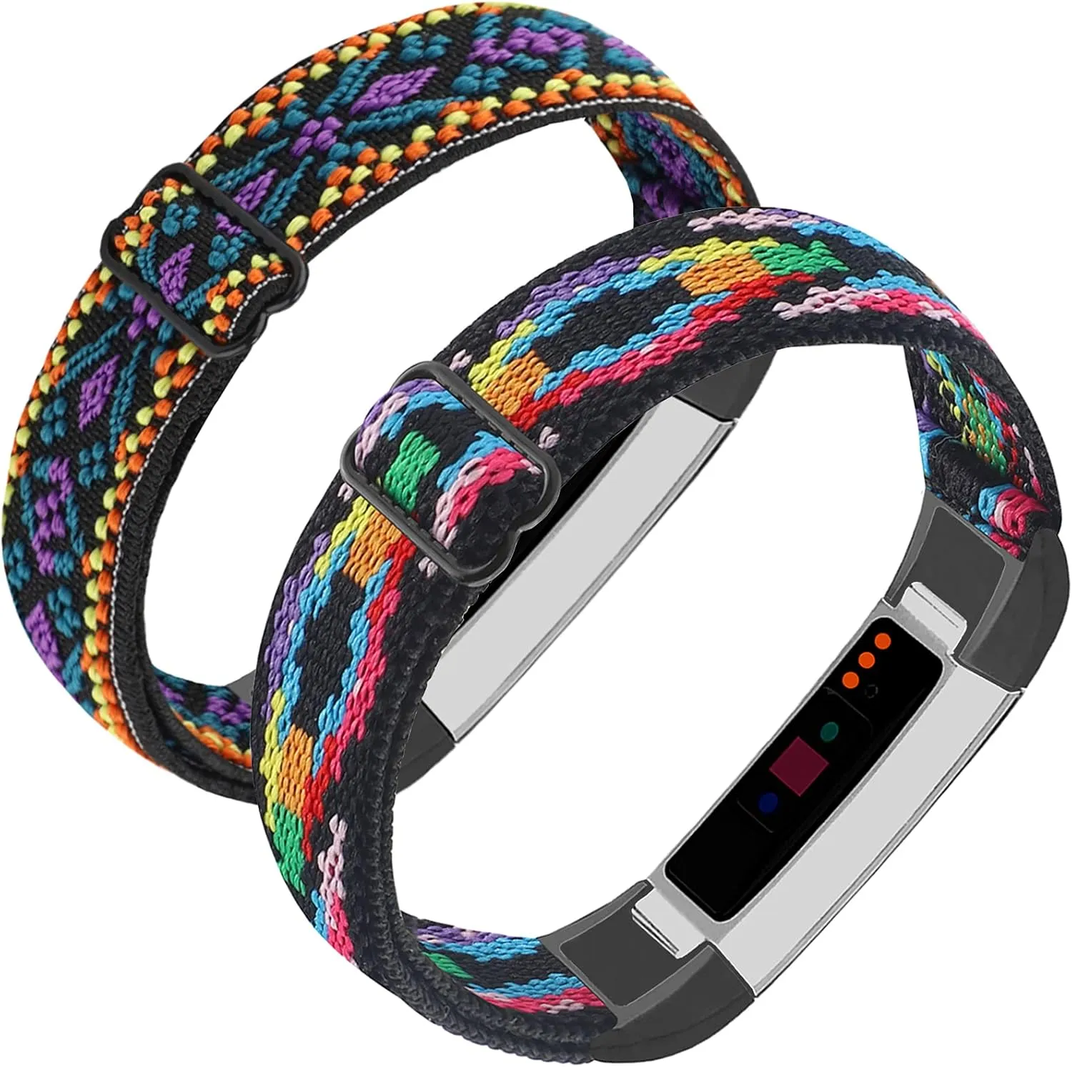 Adjustable Elastic Nylon Bands Compatible with Fitbit Alta and Alta HR Fitness Tracker, 2 Pack Braided Stretchy Wristband Accessory Bracelet Watch Strap Sport Replacement Band for Women Men