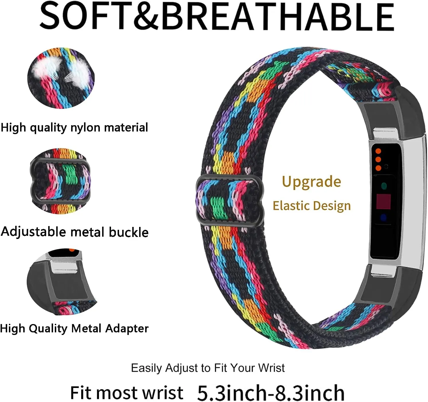 Adjustable Elastic Nylon Bands Compatible with Fitbit Alta and Alta HR Fitness Tracker, 2 Pack Braided Stretchy Wristband Accessory Bracelet Watch Strap Sport Replacement Band for Women Men