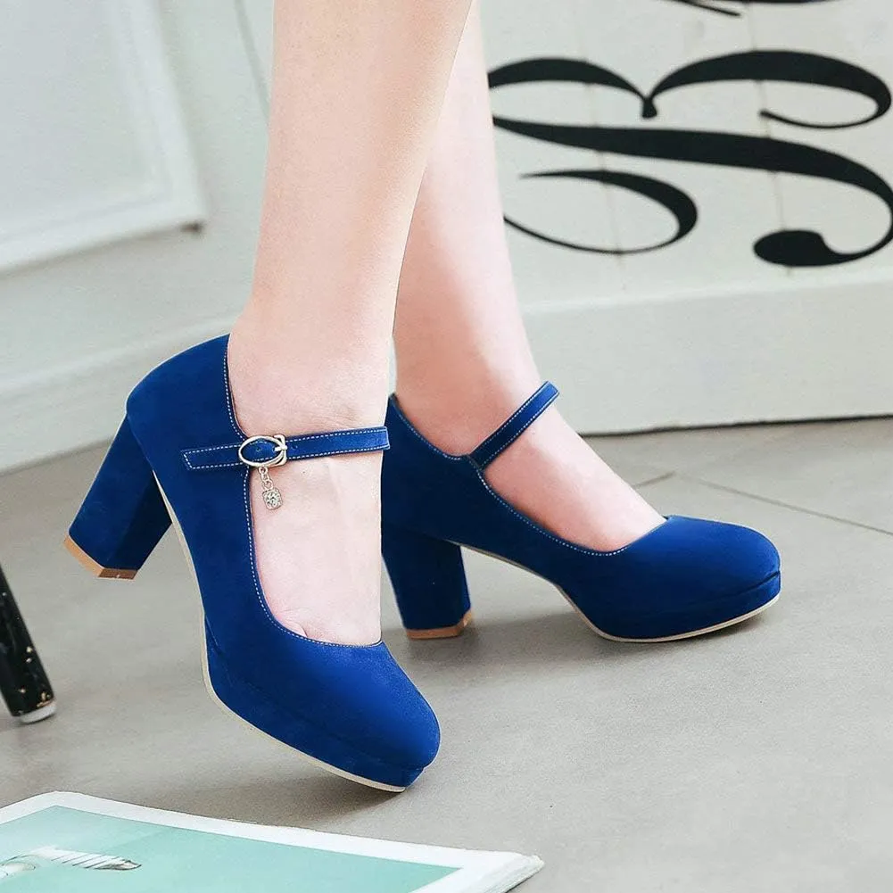 Agodor Women's Chunky Heel Mary Jane Lolita Platform Shoes Suede Round Toe Block Heel Pumps