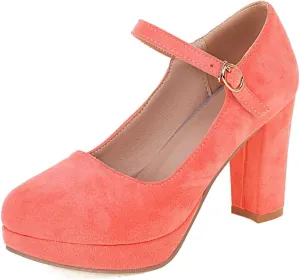 Agodor Women's Chunky Heel Mary Jane Lolita Platform Shoes Suede Round Toe Block Heel Pumps