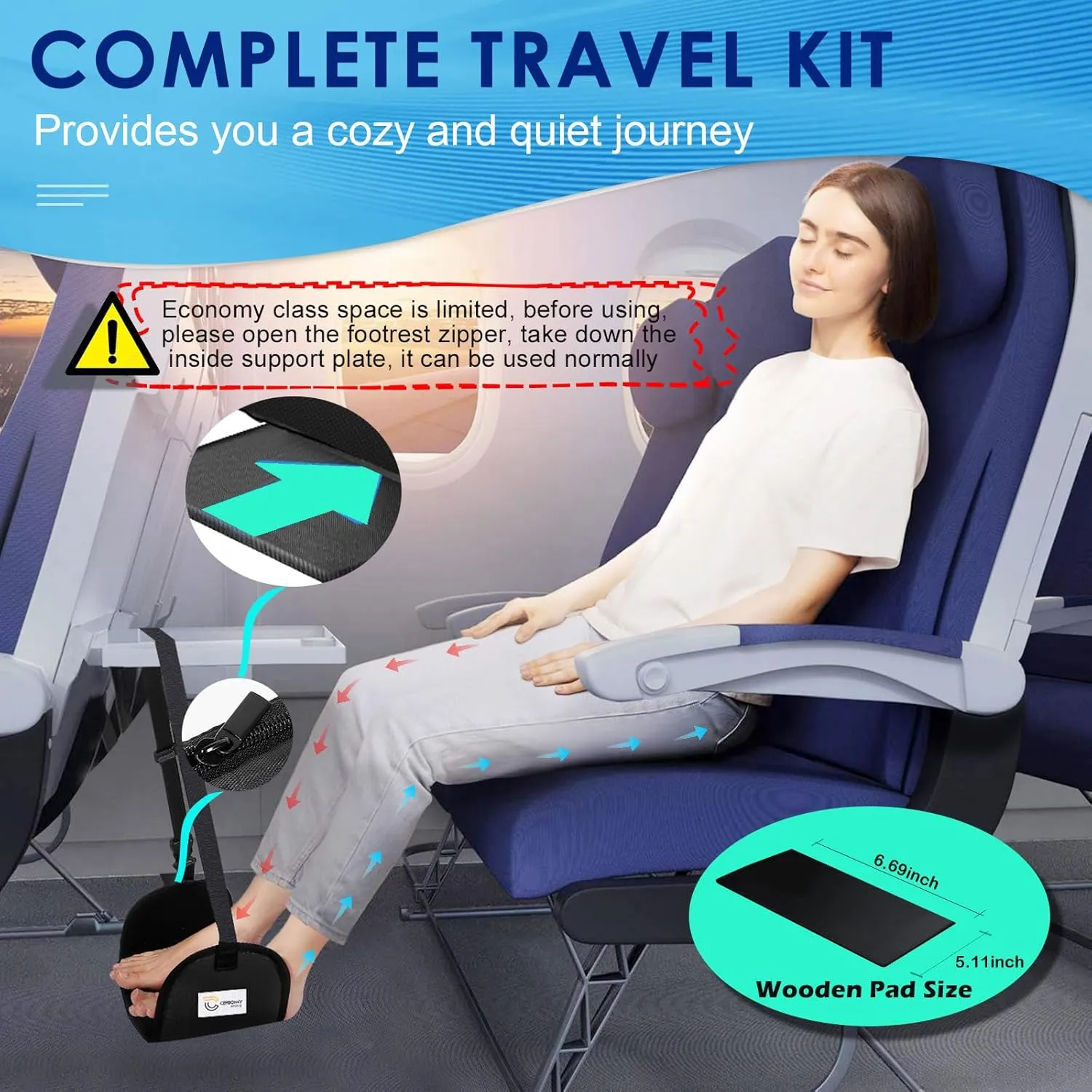 Airplane Foot Rest - Portable and Adjustable Foot Hammock, Travel Flight Essential for Relaxing Your Feet During Journeys (Non-Slip)