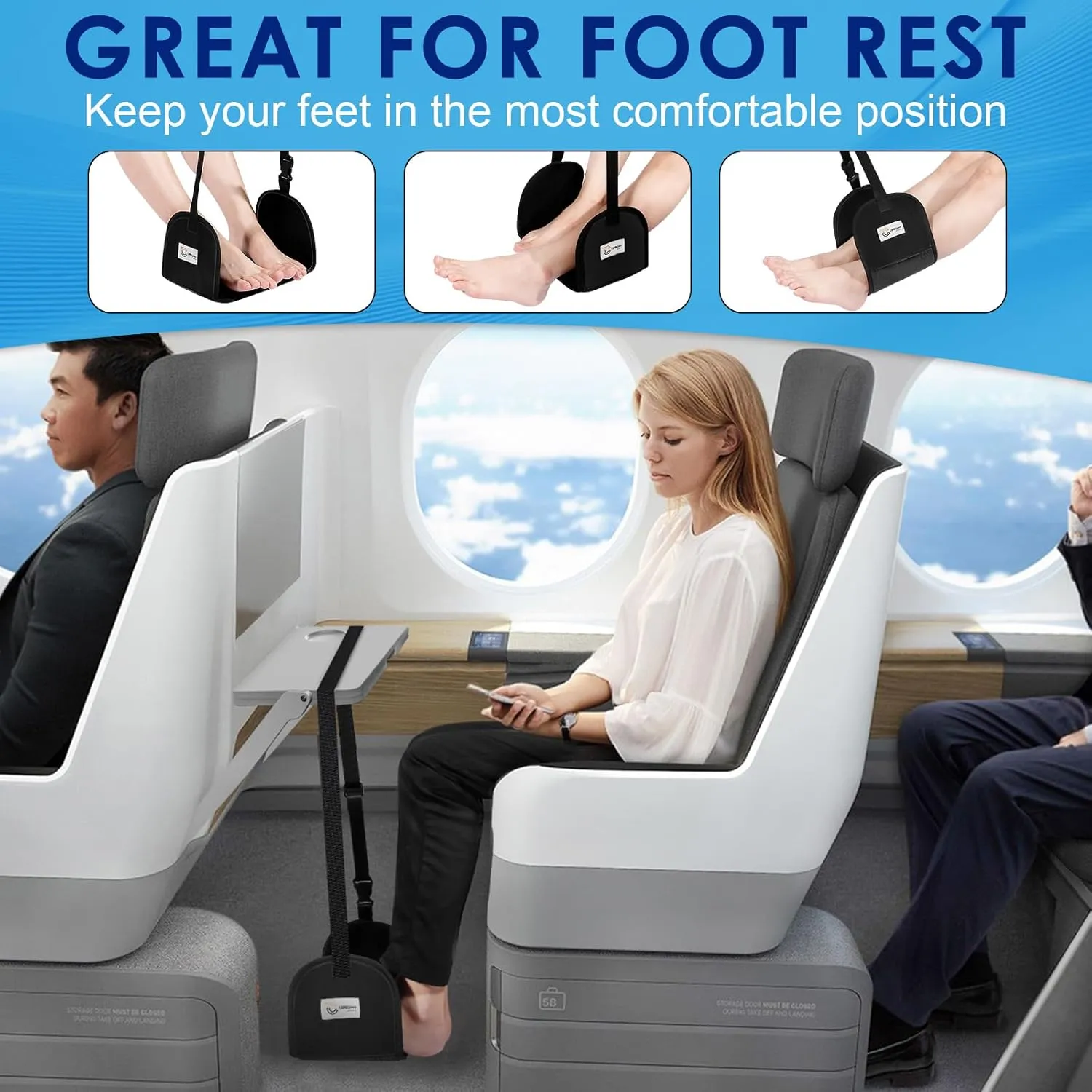 Airplane Foot Rest - Portable and Adjustable Foot Hammock, Travel Flight Essential for Relaxing Your Feet During Journeys (Non-Slip)