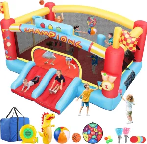 AKEYDIY Big Inflatable Bounce House for Big Kids, 13FT Outdoor Inflatable Bouncers with Blower, Double Basketball Hoop, Throw Ball Game, Punching Game, Jumping Bouncy Castle (Extra Large Bounce House)
