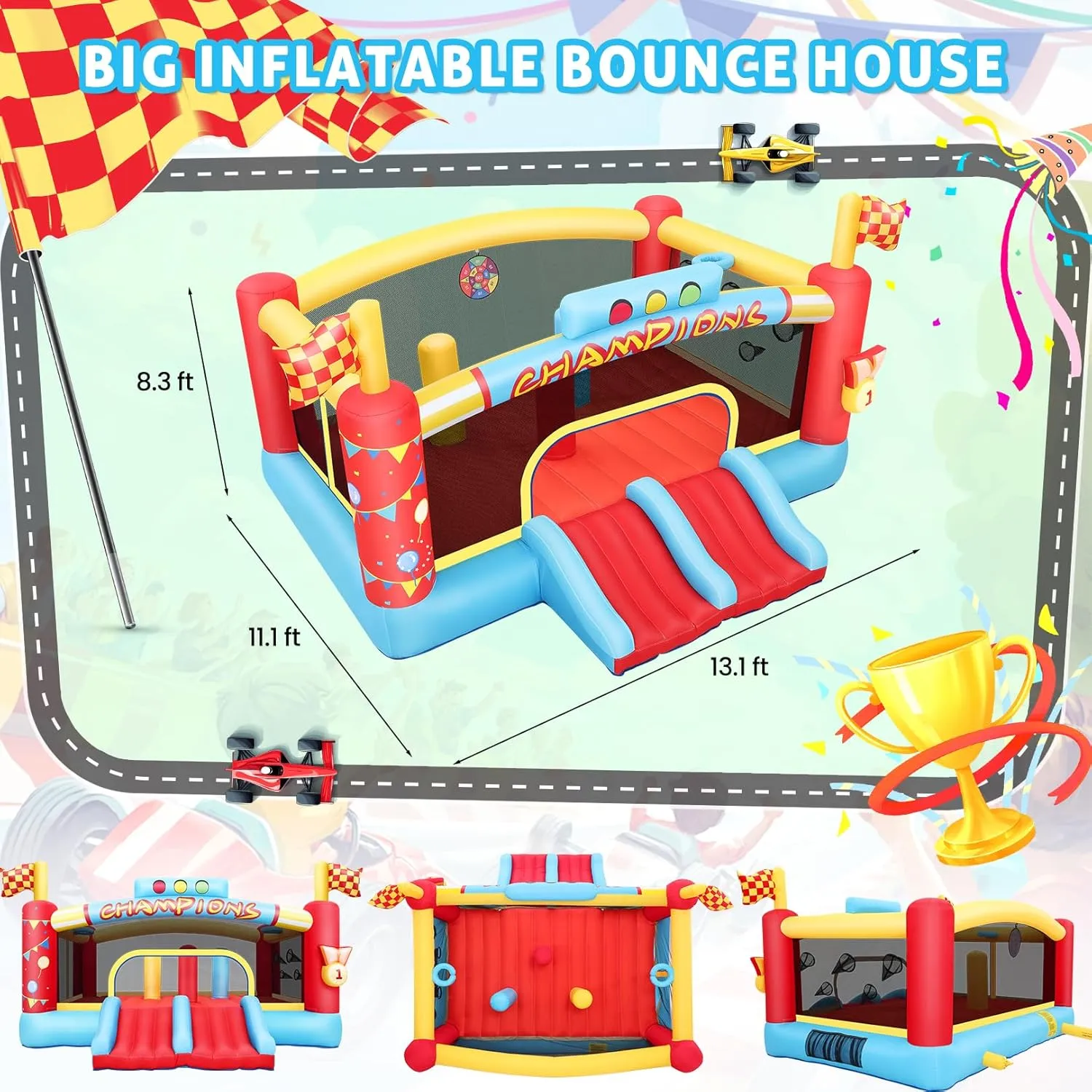 AKEYDIY Big Inflatable Bounce House for Big Kids, 13FT Outdoor Inflatable Bouncers with Blower, Double Basketball Hoop, Throw Ball Game, Punching Game, Jumping Bouncy Castle (Extra Large Bounce House)