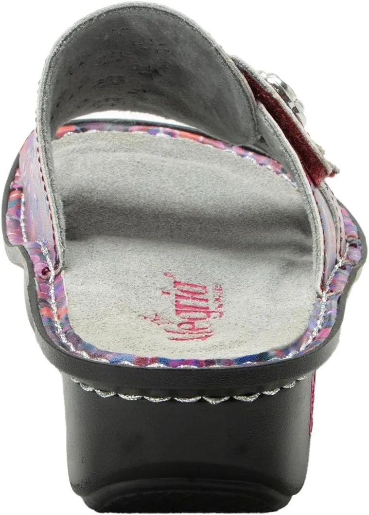 Alegria Womens Julee Triple Adjustable Leather Low Platform Slide Sandal