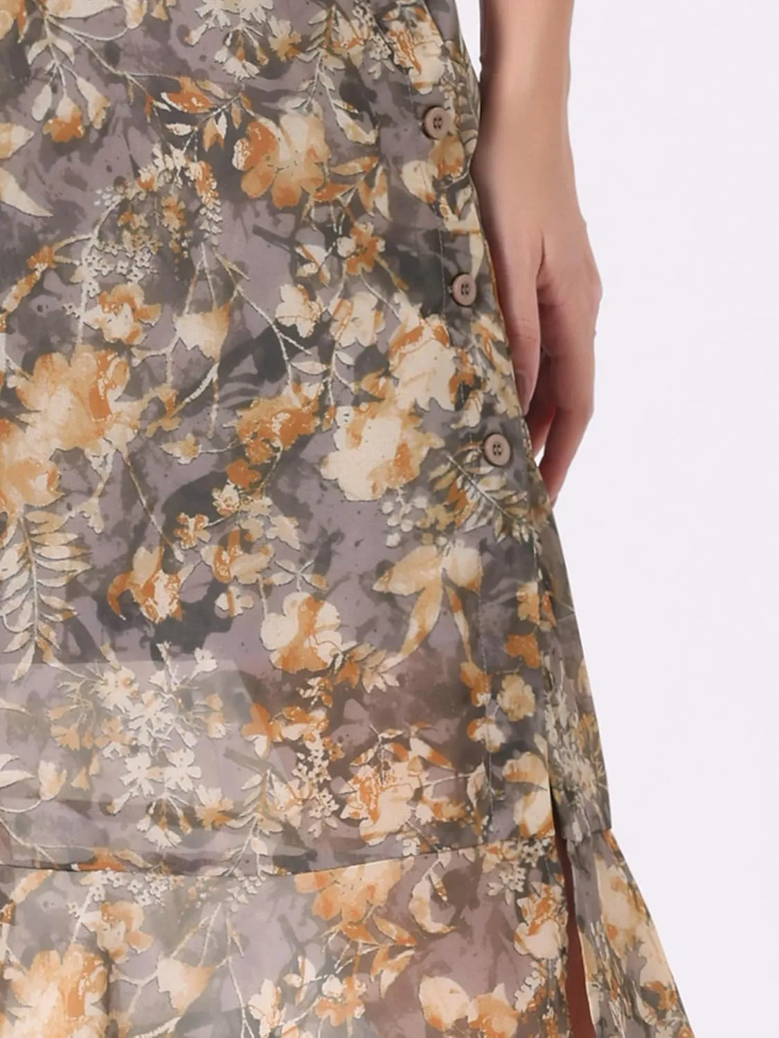 Allegra K Women's Floral Midi Skirts Summer Ruffle High Waist Flowy A-Line Split Knee Length Skirt