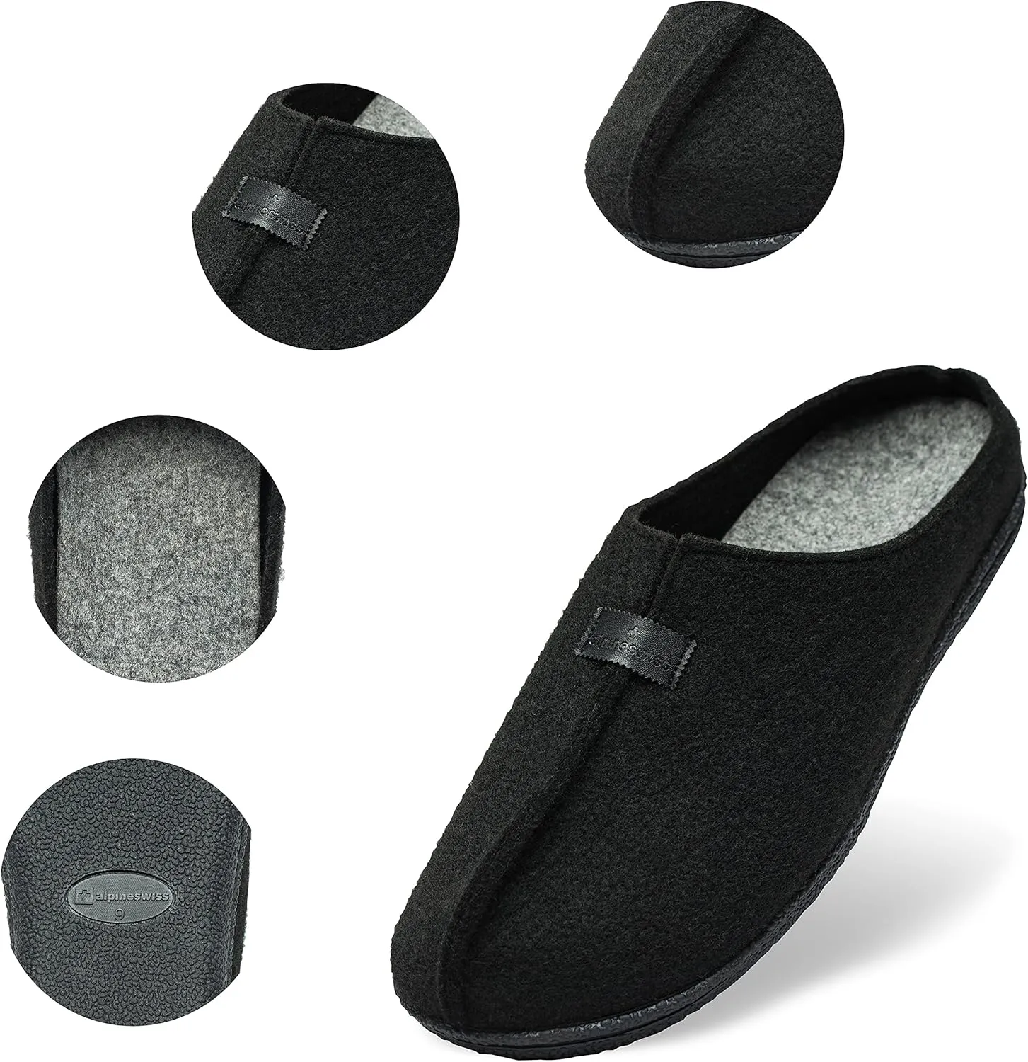 Alpine Swiss Bruce Mens Felt Faux Wool Clog Slippers Comfortable Slip On House Shoes